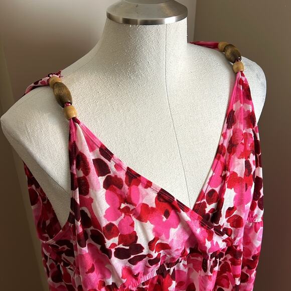 Swim by Avenue pink floral swimsuit coverup v-neck bamboo shoulder accent 22/24 - Picture 2 of 9